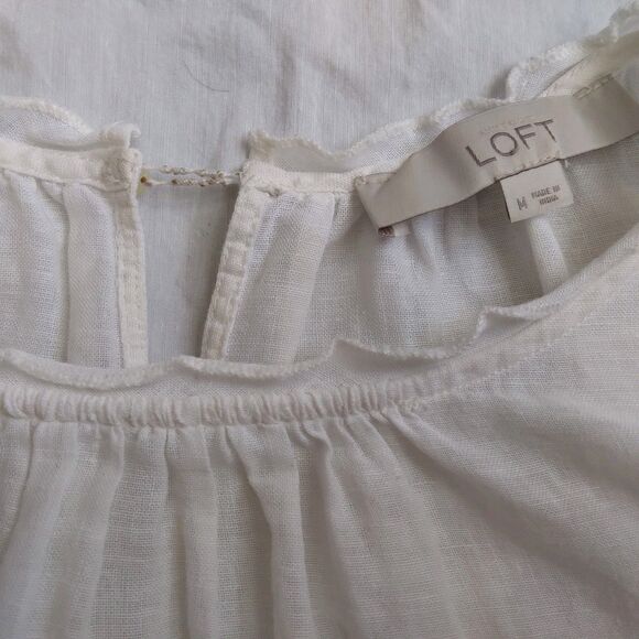 Ann Taylor Loft Blouse Linen Blend Embroided Peasant Boho Women's Size M - Picture 5 of 12
